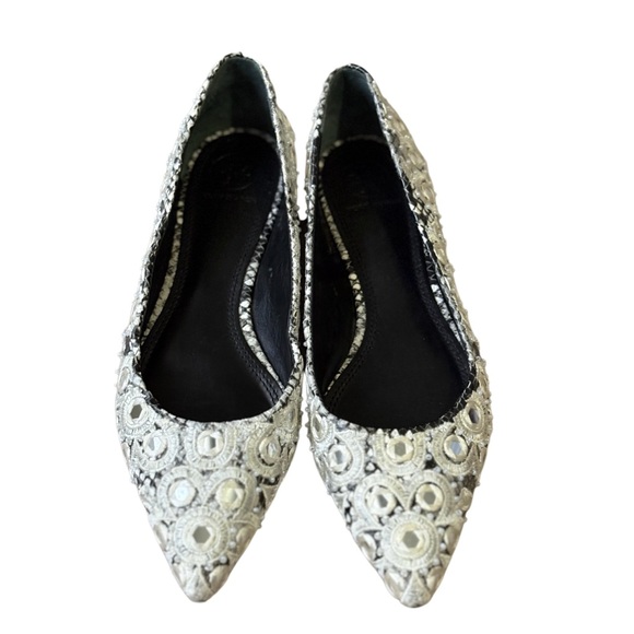 Tory Burch Shoes - Tory Burch Yasmin Embroidered Mirror Pointed Toe Ballet Flats size 7